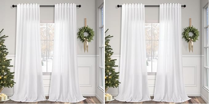White Linen Curtains 84 Inch Length by Pitalk