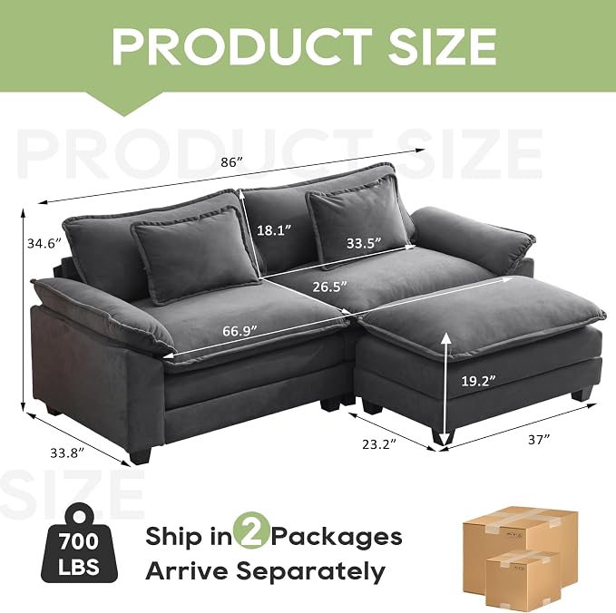 Oprisen 86" Modular Sectional Sofa, Comfy Cloud Couch Sectional Sofa - Image 2