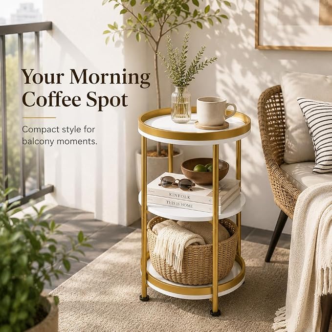 Dulcii Round Side Table with Storage Tray - Image 7
