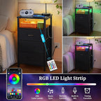 Yoobure Night Stand with Charging Station, 16 Colors LED Nightstand with USB - Image 4