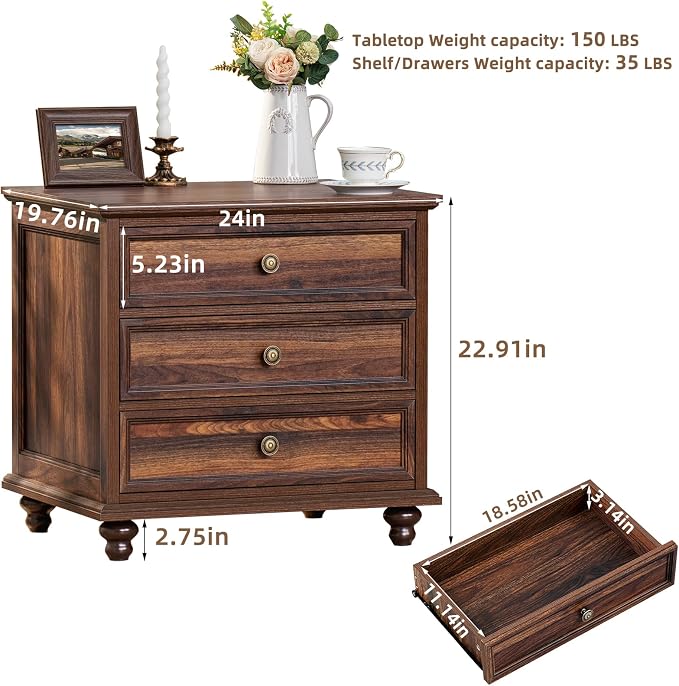 Joaxswe 24" Wide Farmhouse Night Stand, Large End Table - Image 2