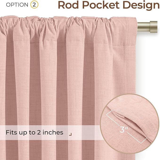 INOVADAY Extra Wide 100% Blackout Linen Curtains 102x108 Blush Pink | Linen - Image 4