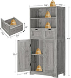 Iwell Storage Cabinet with 2 Drawers & Adjustable Shelf, Tall Bathroom Cabinet - Image 3