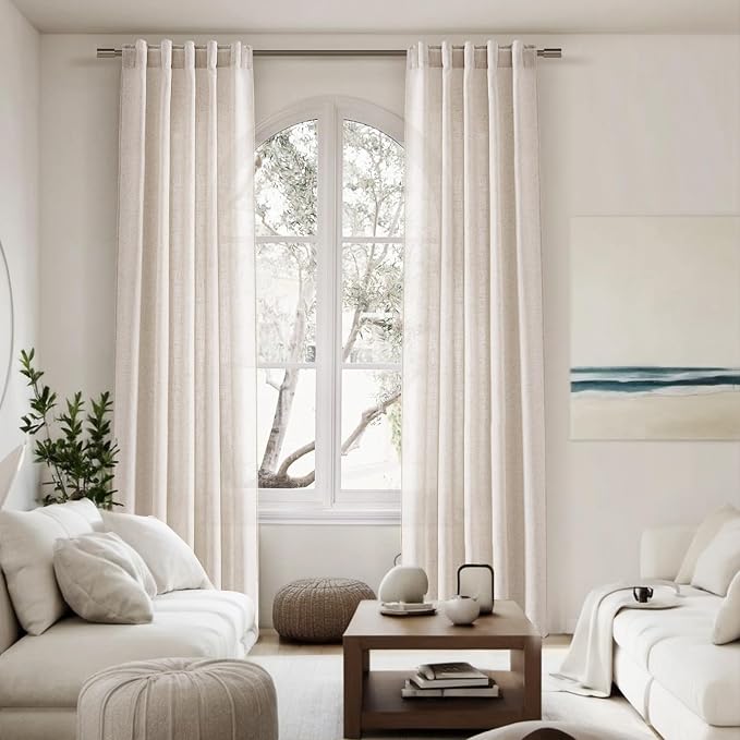 Linen 102 Inch Long Curtains for Living Room 2 Panels Back Tab Pocket Semi - Image 7