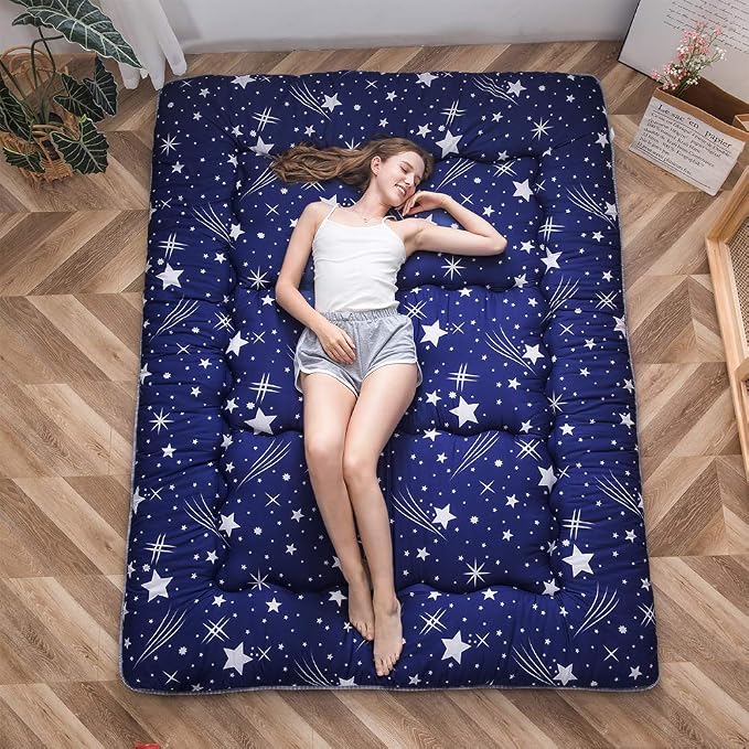 MAXYOYO Navy Starry Sky Japanese Futon Mattress, Tatami Floor Mat, Portable - Image 5