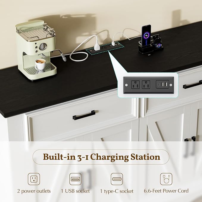 56" Modern Farmhouse Sideboard Buffet Cabinet - Image 4