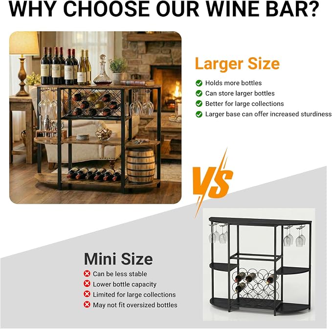 Unikito Wine Rack Table with Socket and LED Light, Floor Bar Cabinet - Image 8