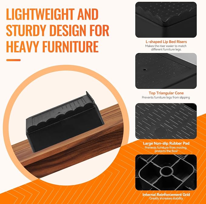 Furniture Risers, 4 Pack Bed Risers - Image 4