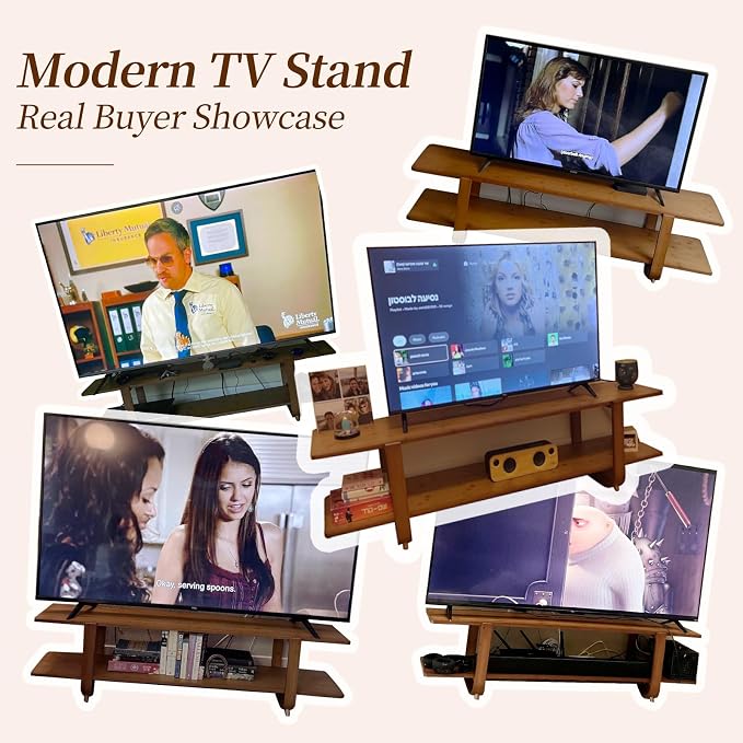 Tiita TV Stand with Storage for TVs up to 65'', Bamboo TV Console Entertainment - Image 5