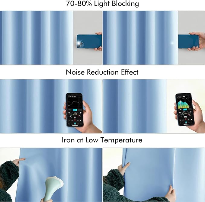 MIULEE Sky Blue Back Tab Blackout Curtains 52x102 Inch Long 2 Panels Set | Rod - Image 5