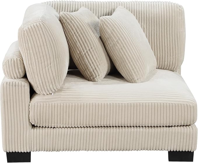 Modular Corner Seat, Plush Beige Corduroy Sofa, Customizable Living Room - Image 3