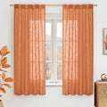 Burnt Orange Semi Sheer Window Linen Curtains 63 Inch Length | Light Filtering by LAMIT