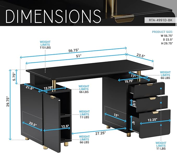 Elegant 57" W Executive Desk - Image 3