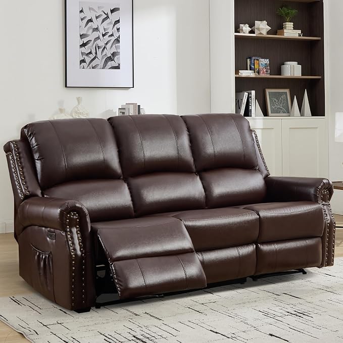 EBELLO Power Reclining Sofa for Living Room, Faux Leather 3 Seater Reclining by EBELLO