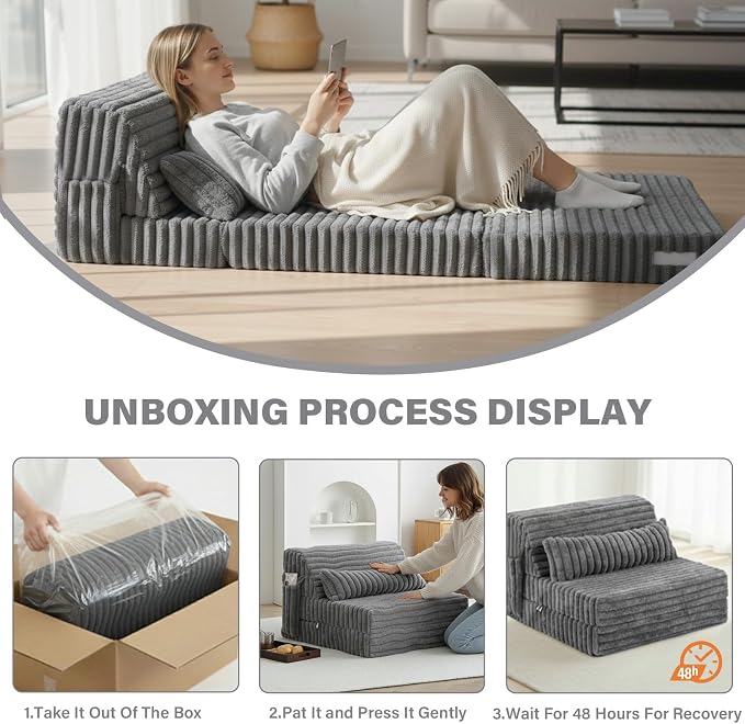 Tiita Folding Sofa Bed Single Size, Convertible Sleeper Chair Mattress - Image 9