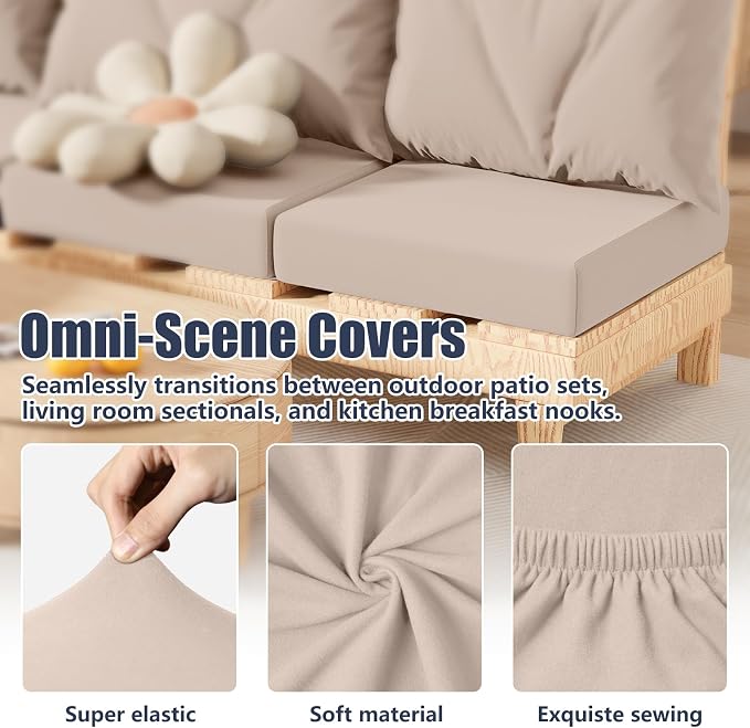 8Pcs Outdoor Cushion Covers, Stretch Patio Furniture Couch Chair Slipcovers | - Image 3