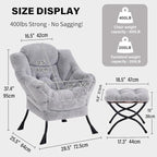 Tiita Lazy Chair with Ottoman, Light Grey Modern Large Accent Armchair - Image 2
