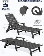 KINGYES HDPE Lounge Chair Outdoor, Patio Chaise Lounge Recliner - Image 2