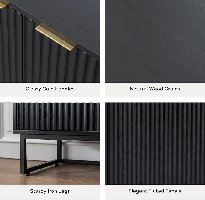EYYTHUNG Fluted Cabinet with Storage, Sideboard Buffet Cabinet with Adjustable - Image 4