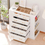 Drawer Dresser with LED Lights and Open Shelves, Modern Tempered Glass Top - Image 7