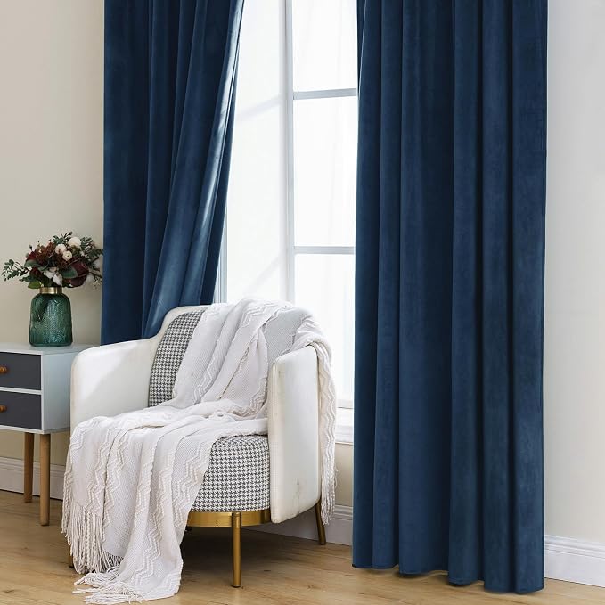 MIULEE Navy Blue Velvet Curtains 52x96 inches Luxury Blackout Curtains | - Image 7