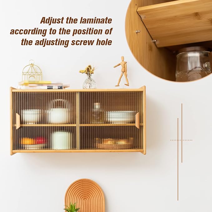 HollyHOME Small Bamboo Wall Mounted Kitchen Pantry Sideboard - Image 4