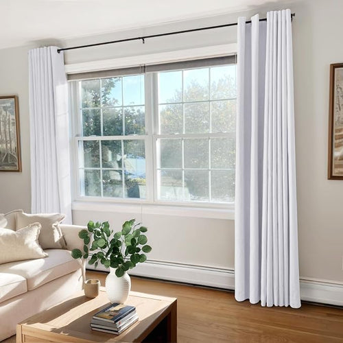 100% Blackout Linen Textured Curtains 63 Inch Long, Bright White | 100% - Image 2