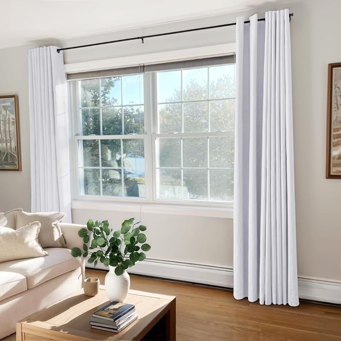 100% Blackout Linen Textured Curtains 84 Inch Long, Bright White | 100% - Image 2
