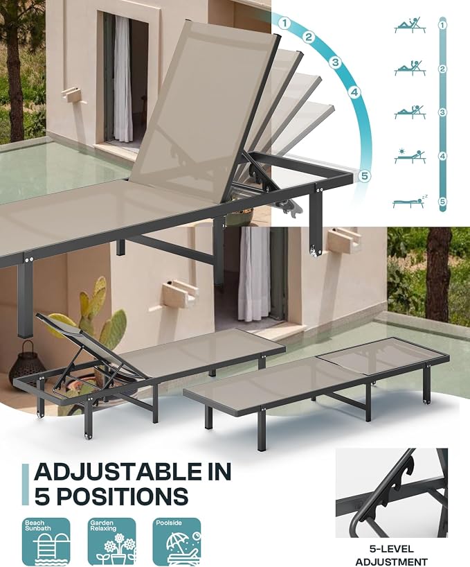 Chaise Lounge Outdoor, Aluminum Pool Lounge Chairs - Image 4