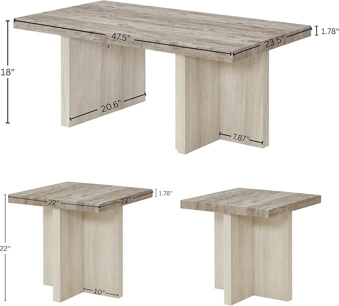 Roundhill Furniture Mchome 3-Piece Coffee Table Set, Coffee Table and Two End - Image 12