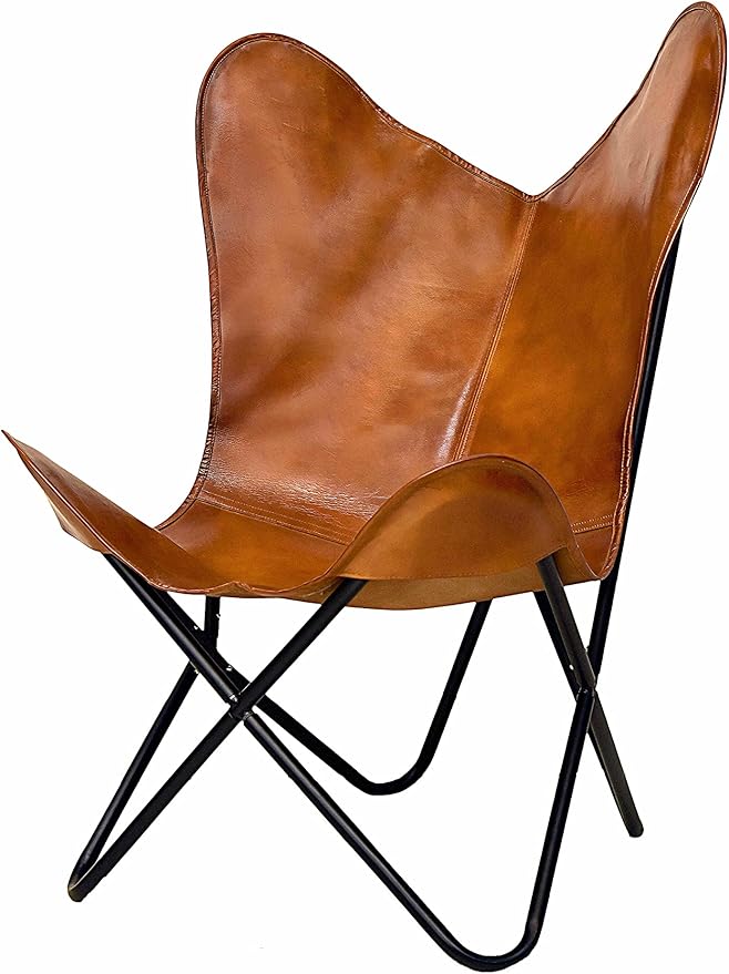 cuero Handmade Living Room Buffalo Leather Chair, Home-Decor, Butterfly Chair - Image 4