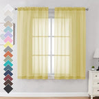Mustard Yellow Sheer Curtains 63 Inches Length 2 Panels Rod Pocket Light Weight by OVZME