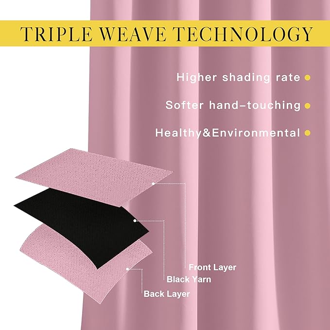 NICETOWN Room Darkening Bedroom Curtains 63 inches Long, Window Treatment - Image 3