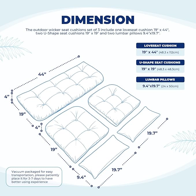 Wicker Chair Cushions of 5 Pieces, Waterproof Outdoor Loveseat Cushion - Image 2