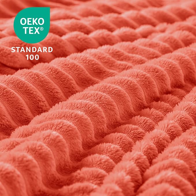 BEDELITE Ribbed Jacquard Coral Red Fleece Twin Blanket - Image 4