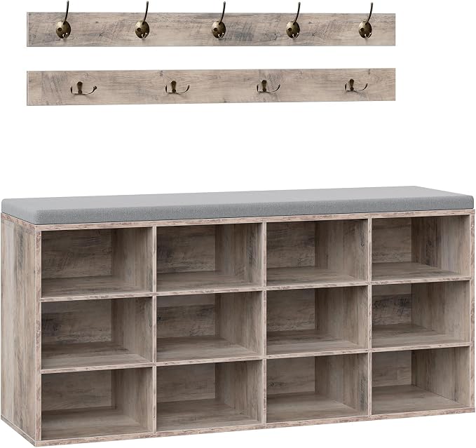 HOOBRO Shoe Storage Bench with Cushion, 39.4" L Entryway Bench with 12 Cubbies by HOOBRO