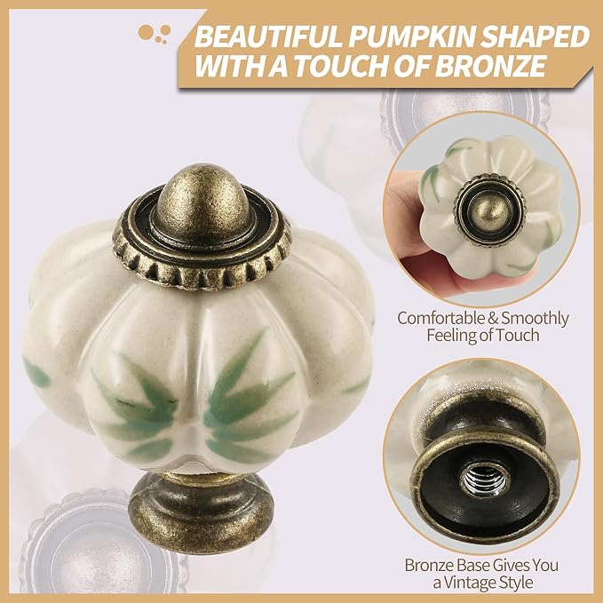 Ivory Pumpkin Knobs 12 Pack Ceramic Cabinet Knobs Vintage Drawer Pulls - Image 3