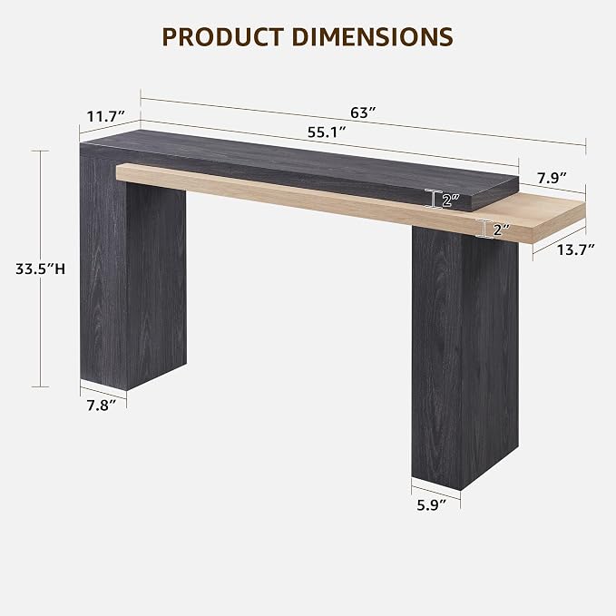 OKD 63 Inch Modern Entryway Console Table, Solid Geometry Accent Sofa Table - Image 2
