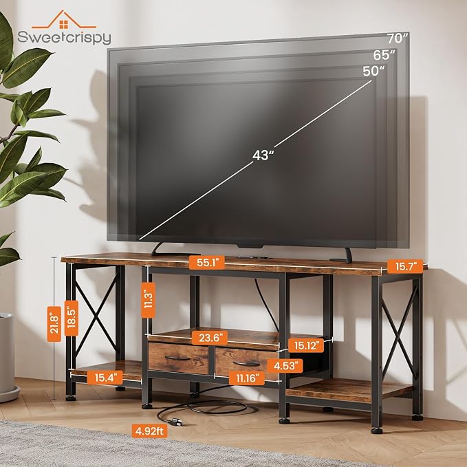 DUMOS 55” TV Stand with Power Outlets, Entertainment Center - Image 3