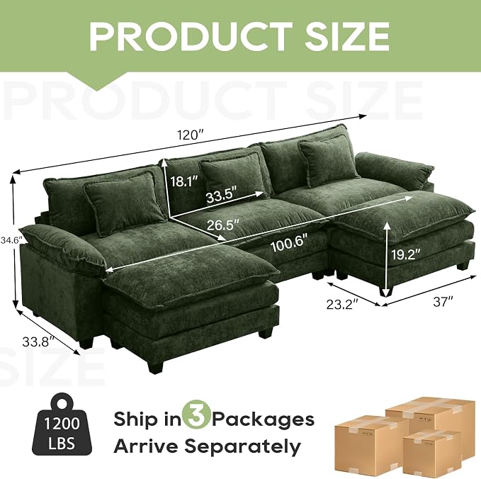 Oprisen 120" Modular Sectional Sofa, Comfy Cloud Couch Sectional Sofa - Image 2