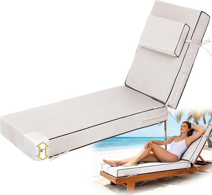 Chaise Lounge Cushions Outdoor 72x21x6 Inch, Fade Resistant 6'' Thicken Outdoor by Vulacko