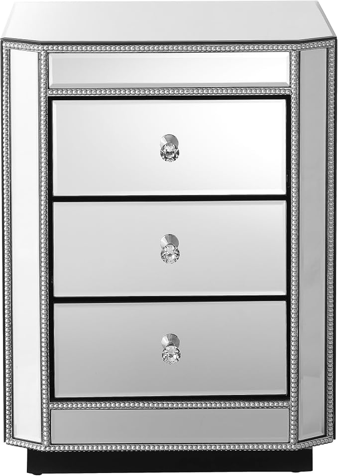 3-Drawer Mirrored Nightstand Bedside Table, Modern Mirrored End Side Table - Image 9