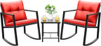 Devoko 3 Piece Rocking Bistro Set Wicker Patio Outdoor Furniture Porch Chairs by DEVOKO