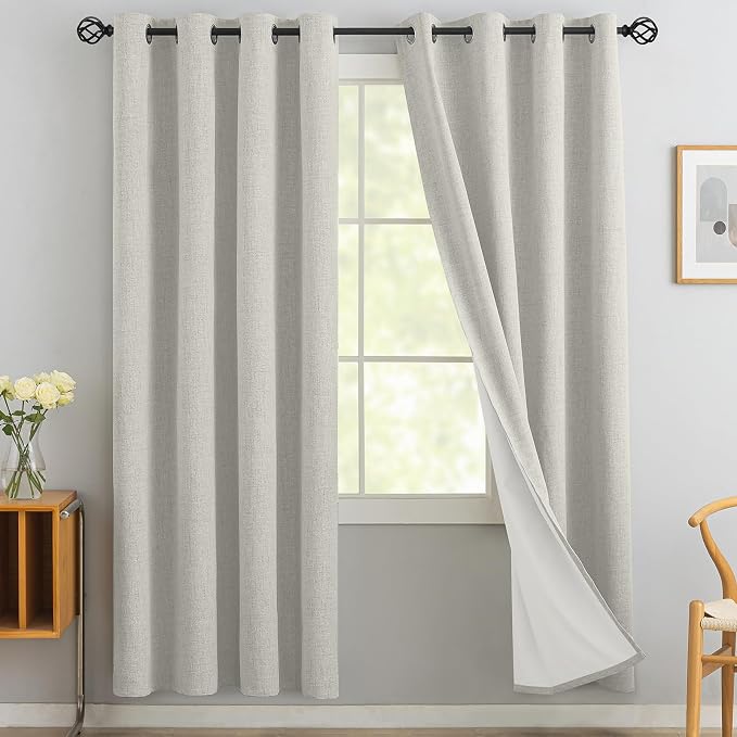 Yakamok Cream Linen Textured Curtains 96 Inches Long by Yakamok