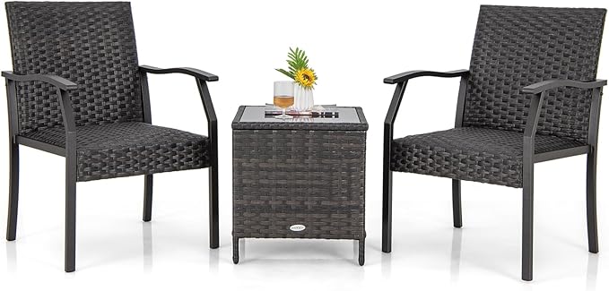 Tangkula 3 Pieces Patio Wicker Chair Set, Waterproof All Weather Resistant by TANGKULA
