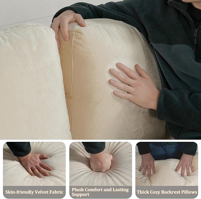 EASE MOOSE Large Seat Velvet L-Shaped Sofa, Soft 4 Seat Couch - Image 7