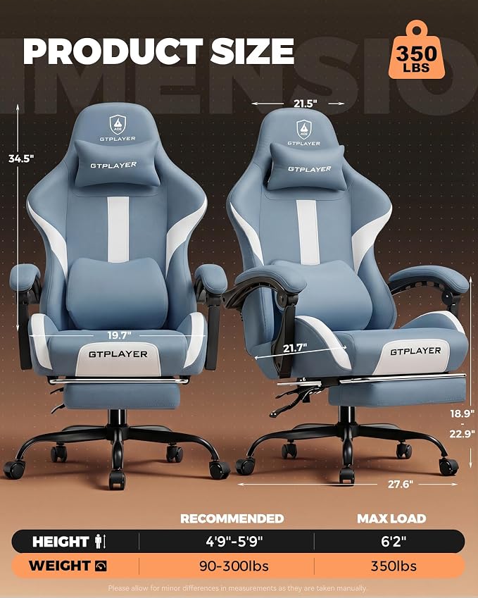 GTPLAYER Gaming Chair with Foot Rest & Pocket Spring Cushion, Ergonomic High - Image 2