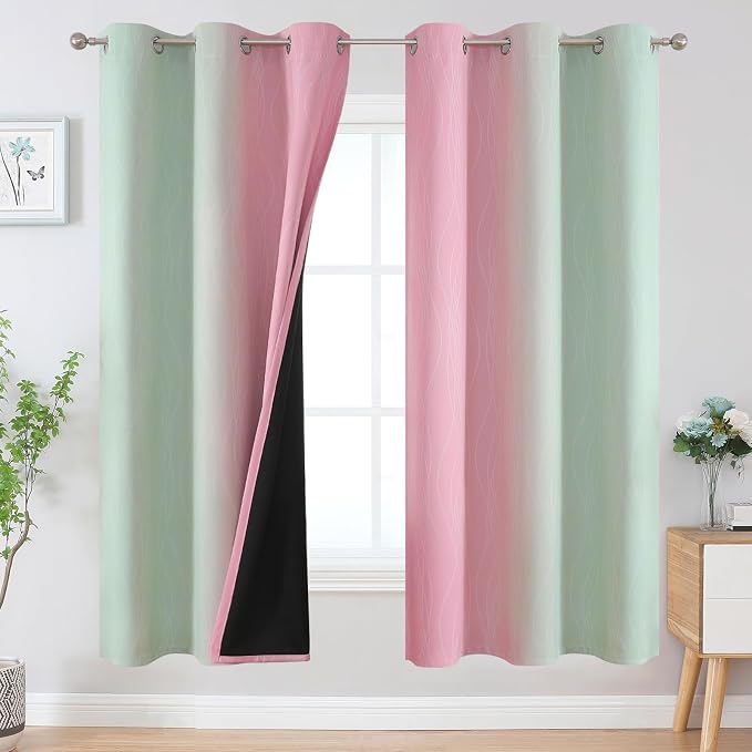 Sage Green and Pink Ombre Blackout Curtains by ESTELARTEXTILER
