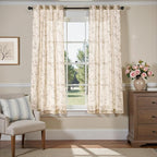 Taupe Vintage Floral Linen Curtains Farmhouse 38W X 63L 2 Panels | Elisa Series - Image 2