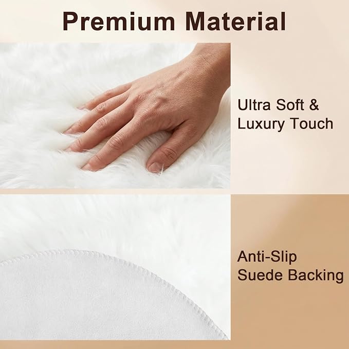 duduta White Faux Fur Throw Rug 2x3 ft, Small Bedside Rug Dorm Chair Cover | - Image 3